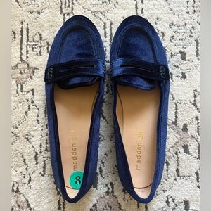 Madden Girl Penniee Horse Bit Velvet Penny Loafers Flats Sapphire Blue Size 8